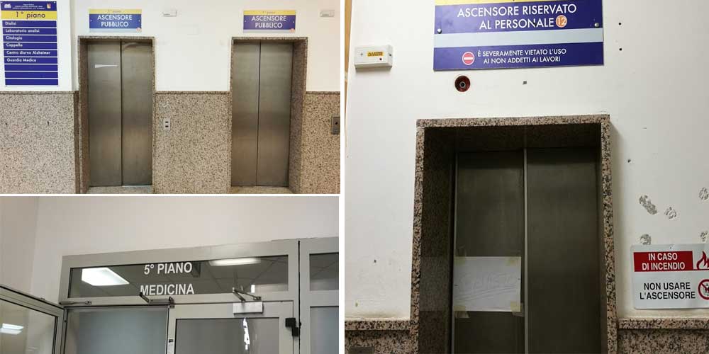 Ospedale Chiello : ascensori guasti da più di un mese. Manutentori diffidati ma non intervengono