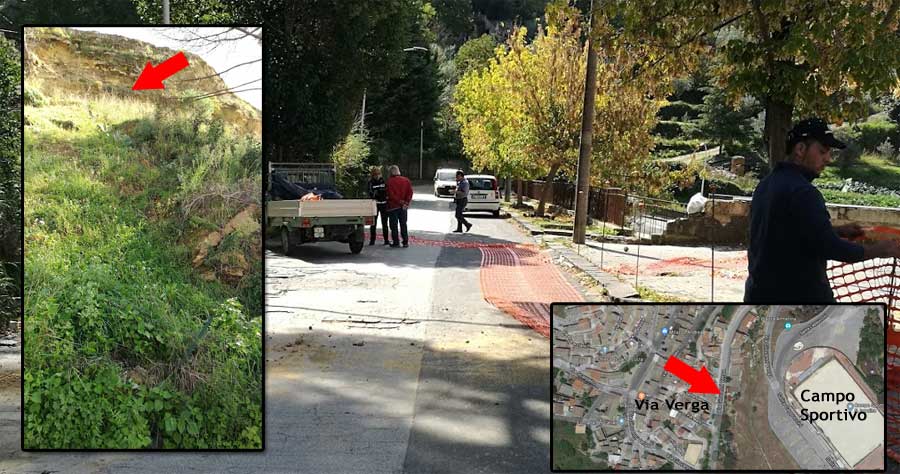 Piazza Armerina – Precipita un masso in via Verga dal Piano sant’Ippolito: chiusa al traffico la strada