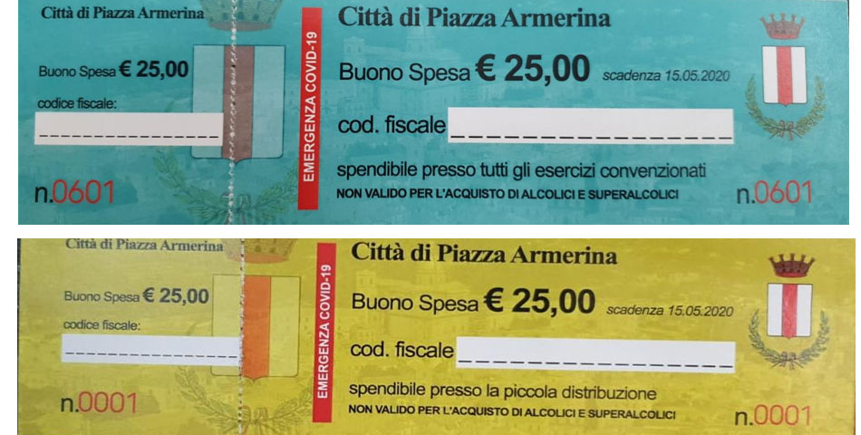 Piazza Armerina – Buoni acquisto in distribuzione da oggi pomeriggio.