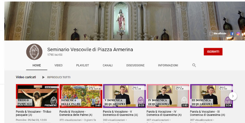 Il canale Youtube del Seminario di Piazza Armerina oltre i mille iscritti