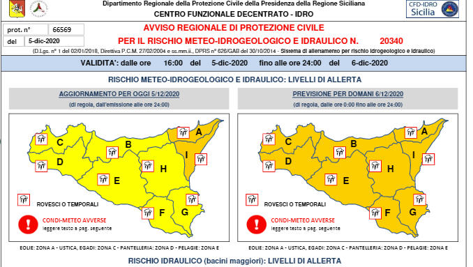 Meteo : allerta arancione per tutta la Sicilia. Possibili precipitazioni di forte intensità a Piazza Armerina