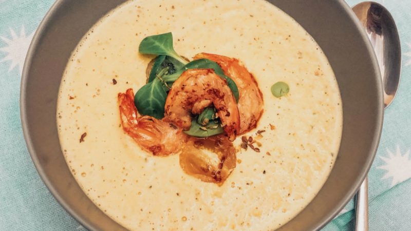 CREMA DI LEGUMI CON SCAMPI