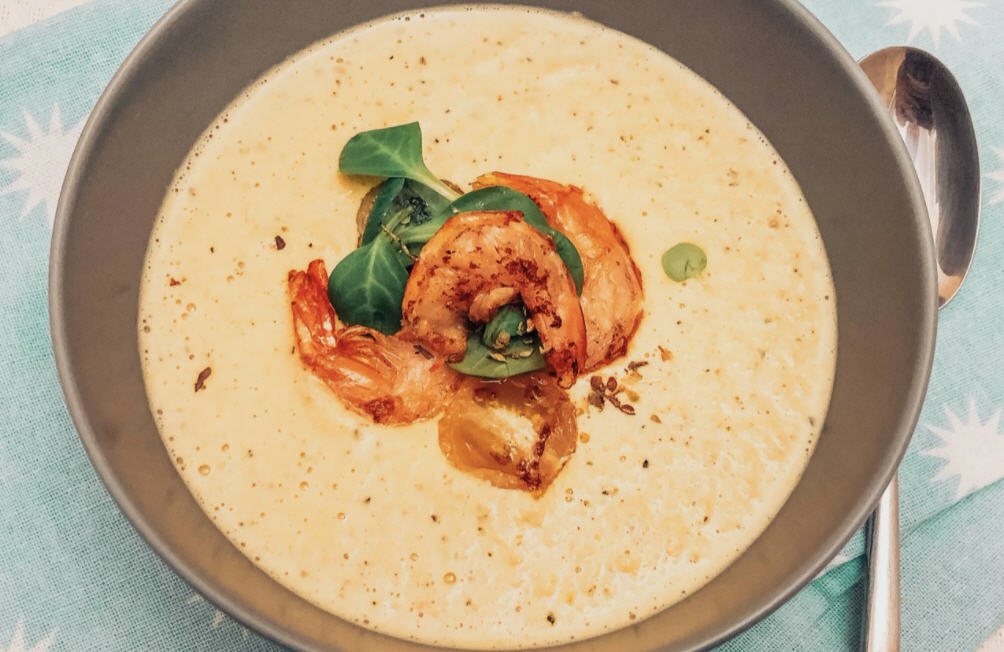 CREMA DI LEGUMI CON SCAMPI