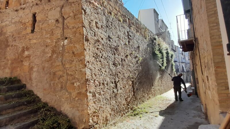 Piazza Armerina : iniziata la pulitura dei muri dalle erbacce infestanti