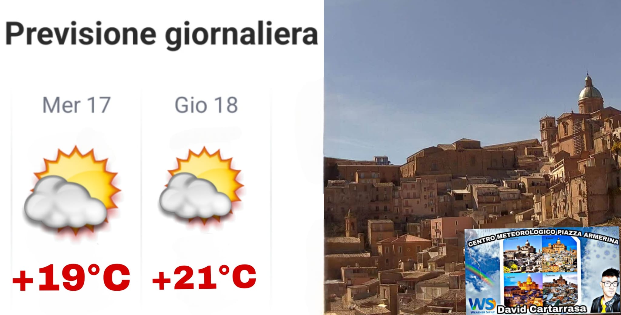 Meteo Piazza Armerina  Mercoledì e giovedì prevalentemente nuvoloso