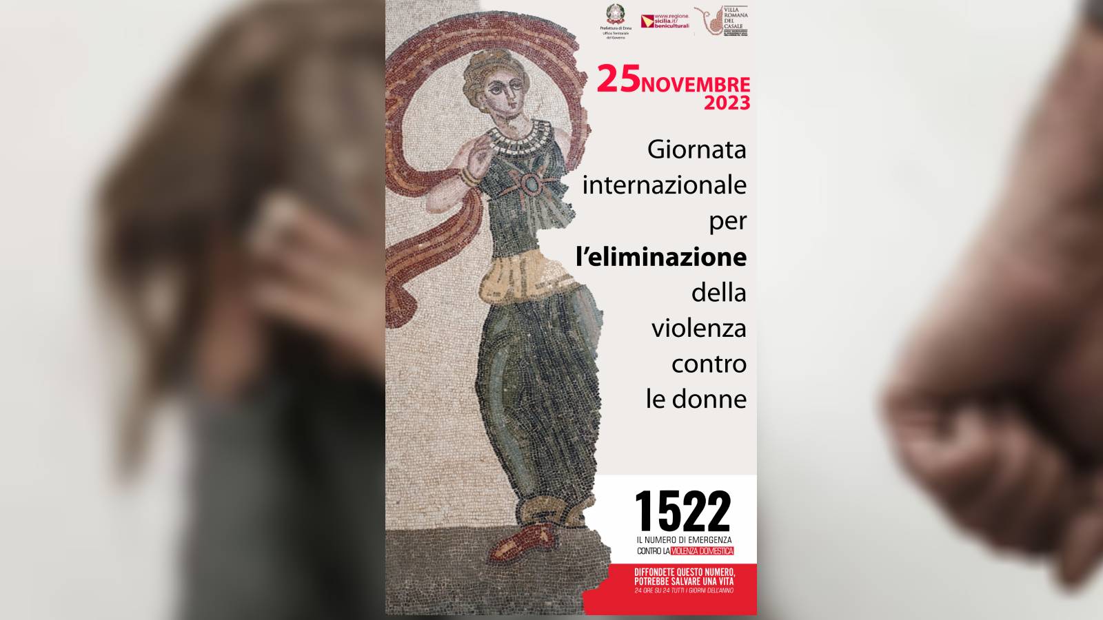 Giornata internazionale per l’eliminazione della violenza contro le donne: la Prefettura di Enna sceglie il mosaico del ratto delle sabine