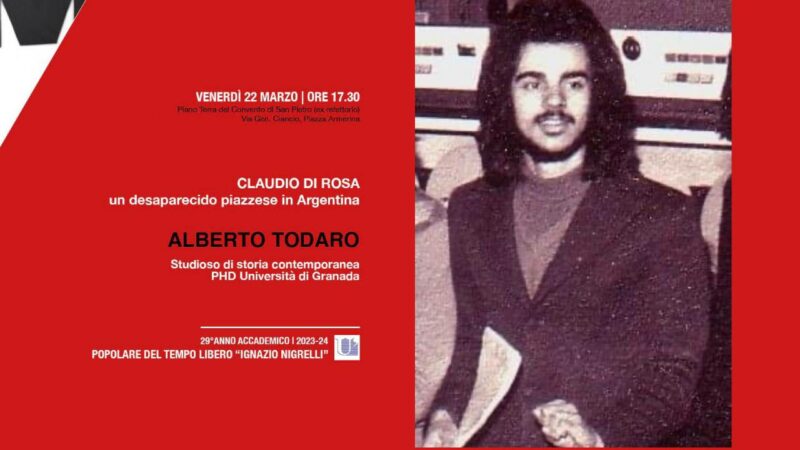 Piazza Armerina ricorda Claudio Di Rosa, desaparecido in argentina. Iniziativa dell’Università del Tempo Libero “Ignazio Nigrelli”