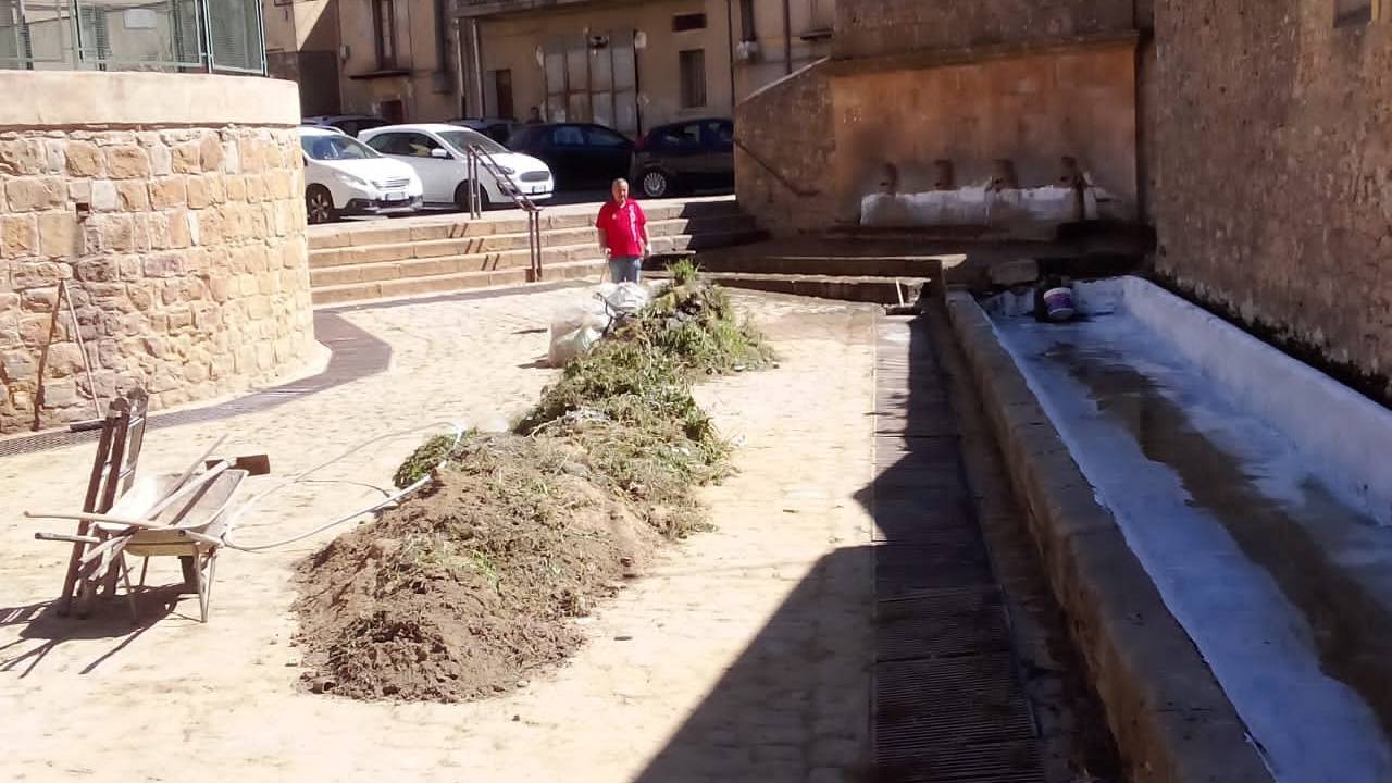 Il comitato Canali di Piazza Armerina in azione per la pulizia della fonte.