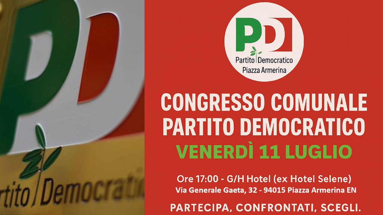 Venerdì 11 a Piazza Armerina Pd a congresso. Si eleggerà il nuovo segretario e il comitato direttivo